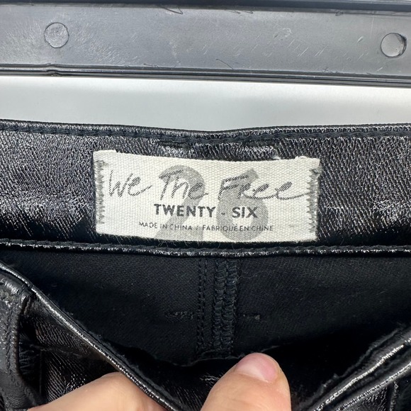 Free People Phoenix coated pants 26 black shiny high rise button fly mob wife - Picture 7 of 12